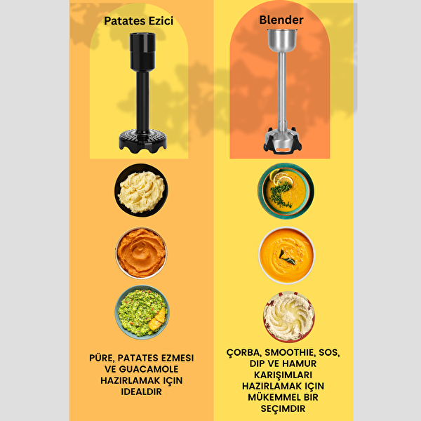 Tigrecook Inox Doğrayıcı Kahve ve Baharat Öğütücü Patates Ezici 1500 W El Blender Seti