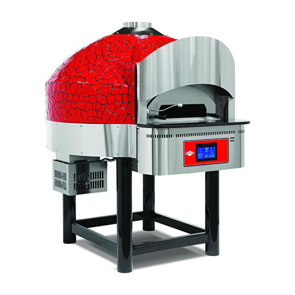 EMP.SPO.04-D-RB-NG Dijital Gazlı Döner Taban Pizza Fırını 6 Pizza Kapasiteli - Kırmızı - Siyah Doğalgazlı