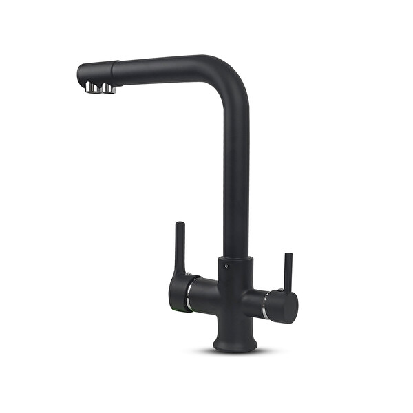 İdeal Mağaza Su Arıtma Cihazı Için 3 Yollu Oval L Borulu Siyah Musluk