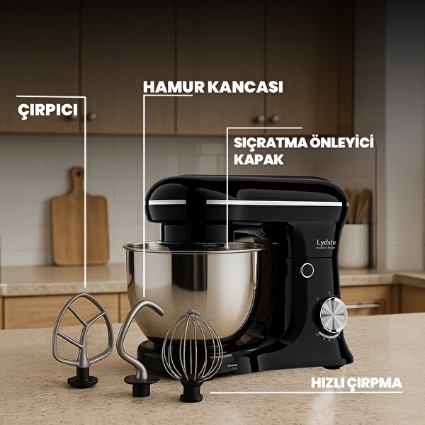 Lydsto Kitchen Helper PV-4700 1500 W 5.2 L 10 Kademe Hız Ayarı Stand Mikser Siyah