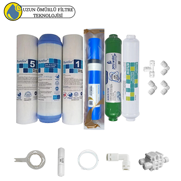 Pemax Water Solutions Purefer Açık Kasa Çift Sedimentli Sertifikalı 6'lı Vontron Helixfil Yüksek TDS Mebran Alkalili