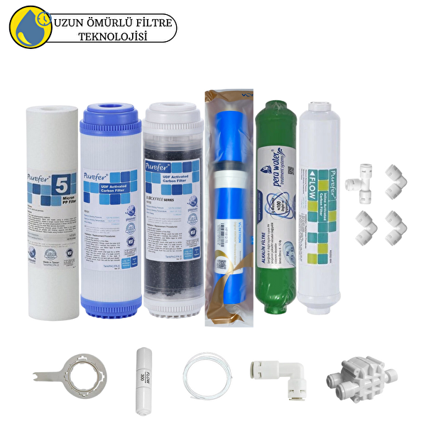 Pemax Water Solutions Purefer Açık Kasa Çift Karbonlu Sertifikalı 6'lı Vontron Helixfil Yüksek TDS Mebran Alkalili