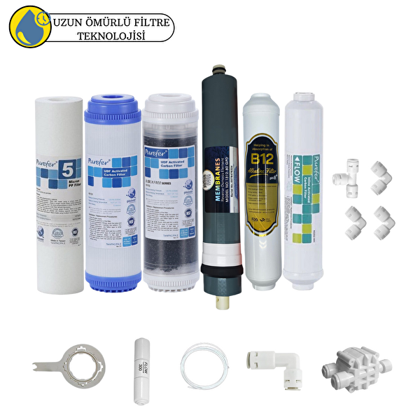 Pemax Water Solutions Purefer Açık Kasa Çift Karbonlu Sertifikalı 6'lı Platinium Mebran B12 Alkalili