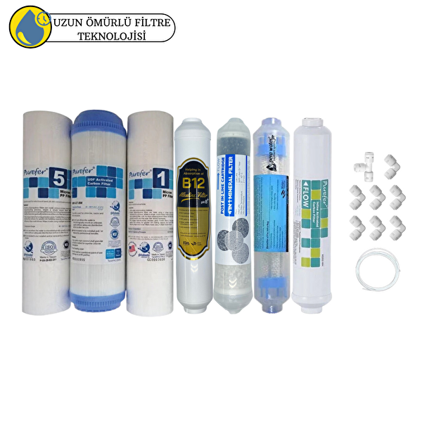 Pemax Water Solutions Purefer Açık Kasa Çift Sedimentli Sertifikalı 7'li Mebransız Şeffaf 4'lü Mineral  B12 Alkali Detox