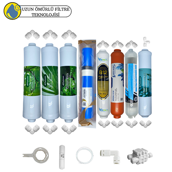 Pemax Water Solutions Puricom Kapalı Kasa Su Arıtma Sertifikal 8'liB12 Alkali Detox Vontron Helixfil 4000 TDSMebran Mineral