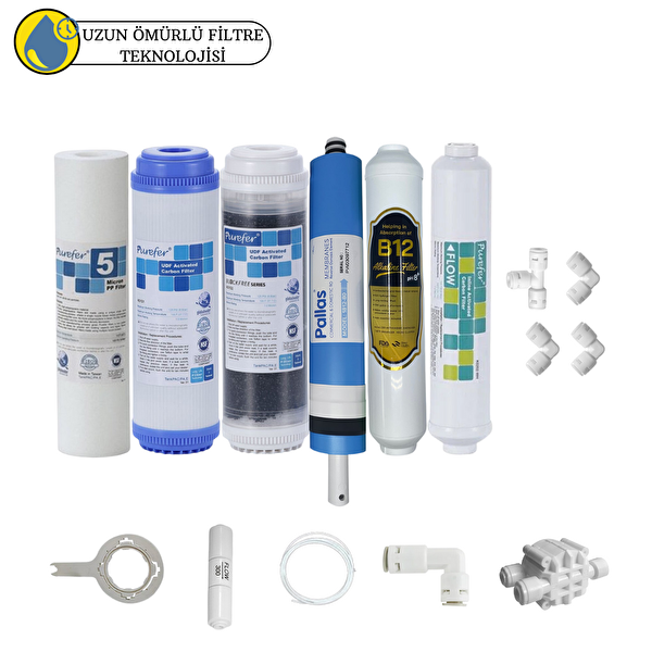 Pemax Water Solutions Purefer Açık Kasa Çift Karbonlu Sertifikalı 6'lı Pallas Mebran  B12 Alkalili