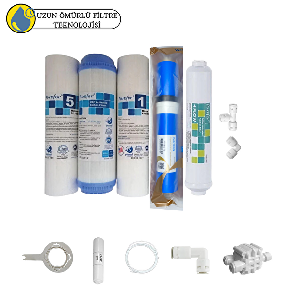 Pemax Water Solutions Purefer Açık Kasa Çift Sedimentli Sertifikalı 5'li Vontron Helixfil Yüksek TDS Mebran  5'li