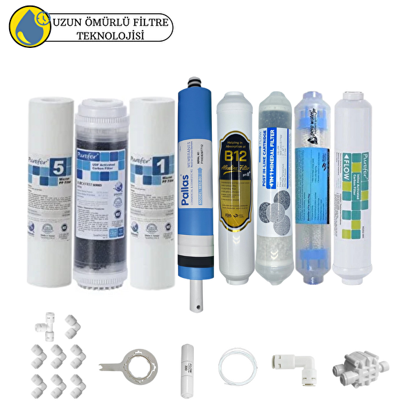 Pemax Water Solutions Purefer Açık Kasa Çift Sedimentli Sertifikalı 8'li Pallas Mebran Şeffaf 4'lü Mineral B12Alkali Detox
