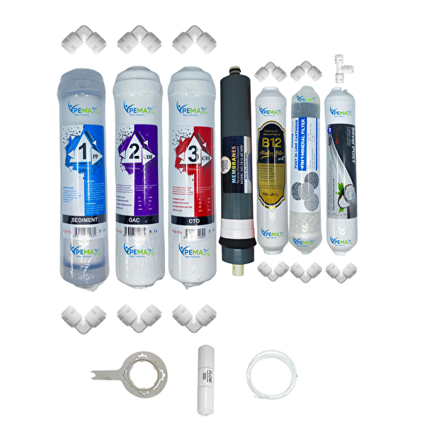 Pemax Water Solutions Kapalı Kasa Su Arıtma Cihazı  STD 7'li Platinium Mebran B12 Alkali Şeffaf Mineral Gümüş İyon