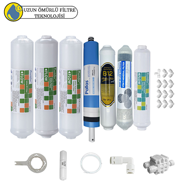 Pemax Water Solutions Purefer Kapalı Kasa Su Arıtma Cihazlarına  Sertifika 7'li B12Alkali  Pallas Mebran Şeffaf 4'lü Mineral