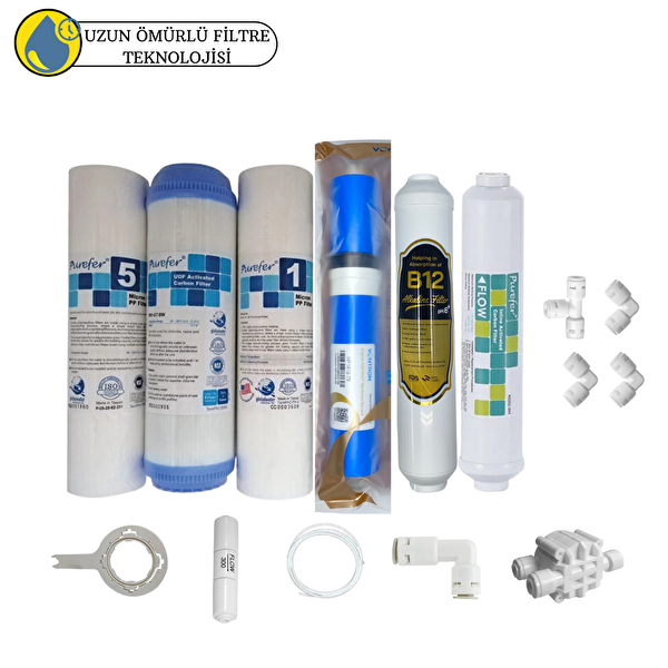 Pemax Water Solutions Purefer Açık Kasa Çift Sedimentli Sertifikalı 6'lı Vontron Helixfil Yüksek TDS Mebran  B12 Alkalili