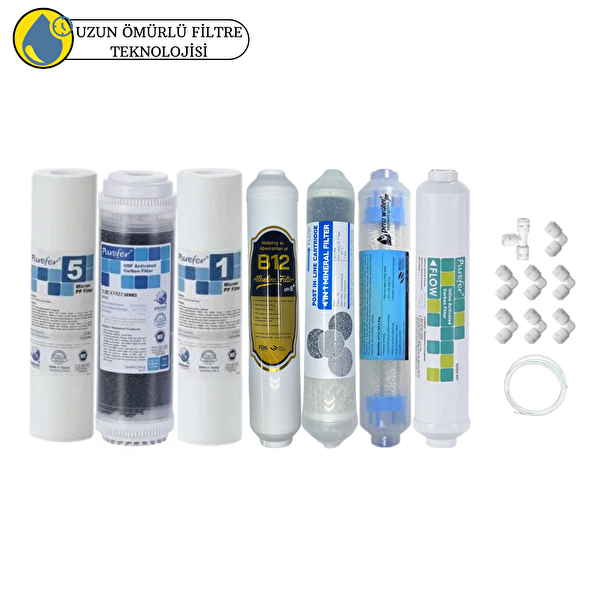 Pemax Water Solutions Purefer Açık Kasa Çift Sedimentli Sertifikalı 7'li Mebransız Şeffaf 4'lü Mineral-B12 Alkali-Detox