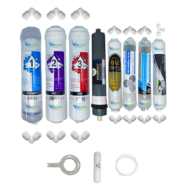 Pemax Water Solutions Kapalı Kasa Su Arıtma Cihazı  STD 8'li Platinium Mebran B12 Şeffaf Mineral Detox Gümüş İyon