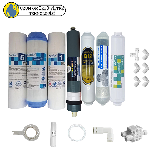 Pemax Water Solutions Purefer Açık Kasa Çift Sedimentli Sertifikalı 7'li Platinium Mebran Şeffaf 4'lü Mineral-B12 Alkali