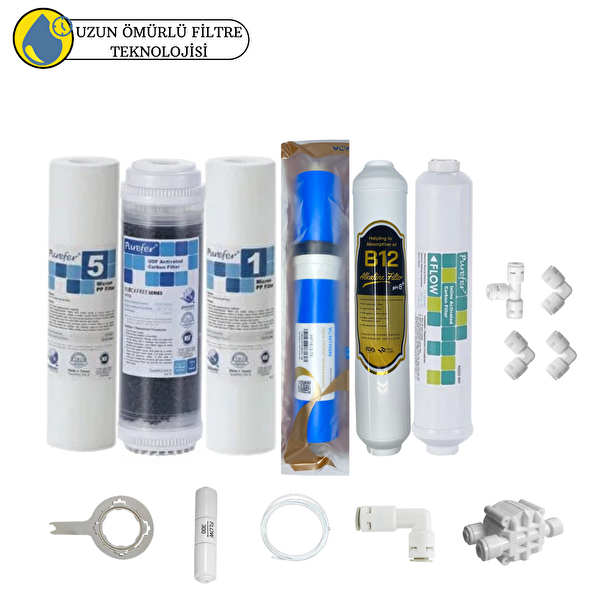 Pemax Water Solutions Purefer Açık Kasa Çift Sedimentli Sertifikalı 6'lı Vontron Helixfil Yüksek TDS Mebran B12 Alkalili