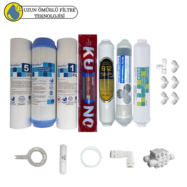 Pemax Water Solutions Purefer Açık Kasa Çift Sedimentli Sertifikalı 7'li Orijinal Lg Kuno Mebran 4'lü Mineral-B12 Alkali