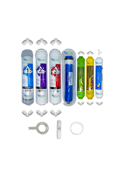 Pemax Water Solutions Kapalı Kasa Su Arıtma Uygun STD 7'li ReVerse Osmosis Mebran Alkali-Mineral-Tatlandırıcı Set