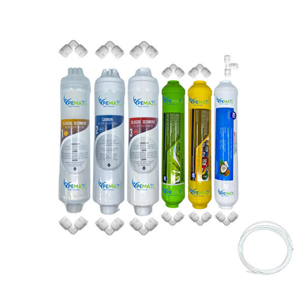 Pemax Water Solutions Kapalı Kasa Su Arıtma Cihazlarına Uygun Eco 6'lı Mebransız Alkali -Mineral -Tatlandırıcı Set