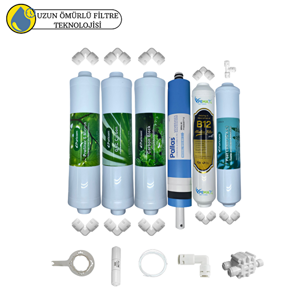 Pemax Water Solutions Puricom Kapalı Kasa Su Arıtma Cihazlarına Sertifikalı 6'lı Pallas Mebran B12 Alkalili
