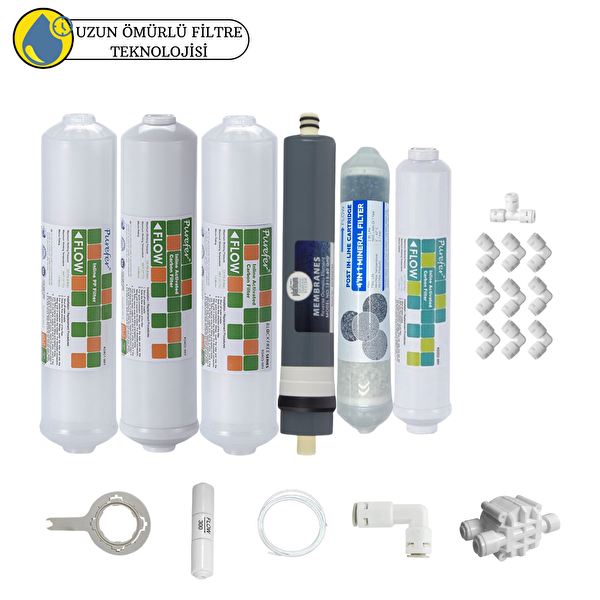 Pemax Water Solutions Purefer Kapalı Kasa Su Arıtma Cihazlarına Sertifikalı 6'lı Platinium Mebran Şeffaf 4'lü Mineral