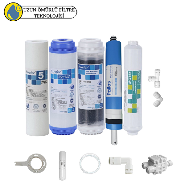 Pemax Water Solutions Purefer Açık Kasa Çift Karbonlu Sertifikalı 5'li Pallas Mebran 5'li