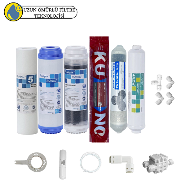 Pemax Water Solutions Purefer Açık Kasa Çift Karbonlu Sertifikalı 6'lı Orijinal Lg Kuno Mebran Şeffaf 4'lü Mineral