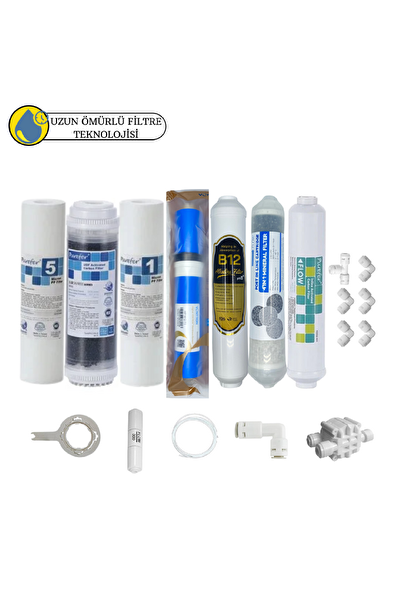 Pemax Water Solutions Purefer Açık Kasa Çift Sediment Sertifikalı 7'li Vontron Helixfil Yüksek TDS Mebran 4'lü Mineral-B12