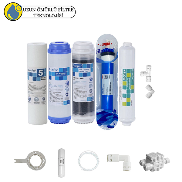Pemax Water Solutions Purefer Açık Kasa Çift Karbonlu Sertifikalı 5'li Filmtec Dupon Mebran 5'li