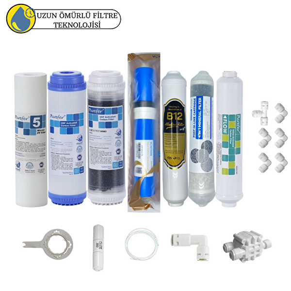 Pemax Water Solutions Purefer Açık Kasa Çift Karbon Sertifikalı 7'li B12-Vontron Helixfil Yüksek TDS Mebran Mineralli