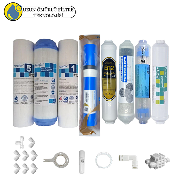 Pemax Water Solutions Purefer Açık Kasa Çift Sediment Sertifikalı 8'li Vontron Helixfil Mebran 4'lü Mineral-B12Alkali-Detox