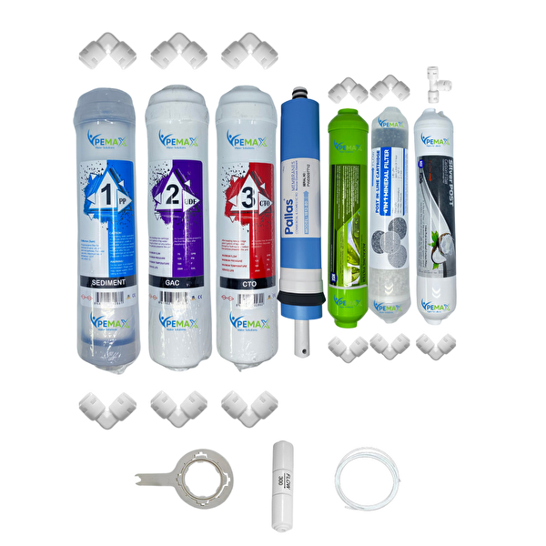 Pemax Water Solutions Kapalı Kasa Su Arıtma STD 7'li Pallas Mebran Alkali-Şeffaf Mineral-Gümüş İyon Tatlandırıcı