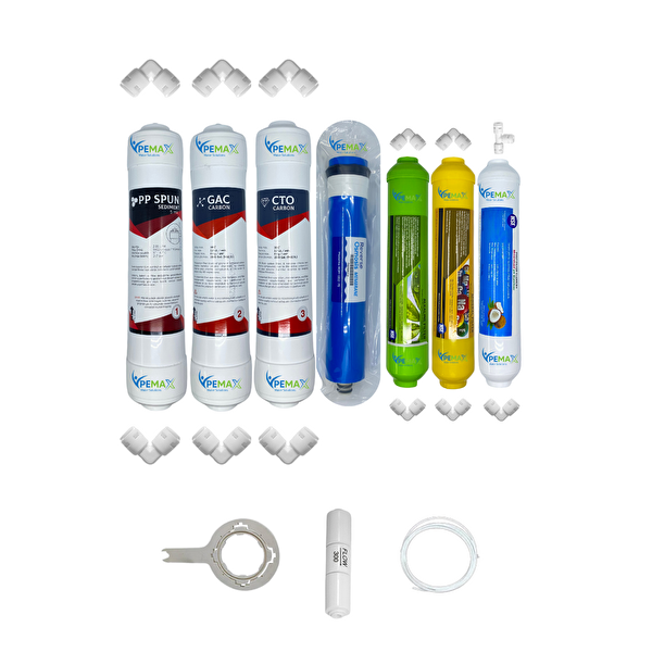 Pemax Water Solutions Kapalı Kasa Su Arıtma Cihazlarına Ecomax 7'li ReVerse Osmosis Mebran Alkali-Mineral-Tatlandırıcı