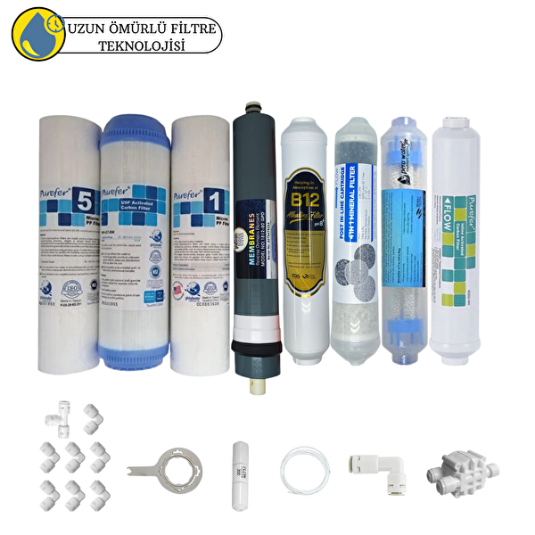 Pemax Water Solutions Purefer Açık Kasa Çift Sedimentli Sertifikalı 8'li Platinium Mebran Şeffaf 4'lü Mineral-B12-Detox