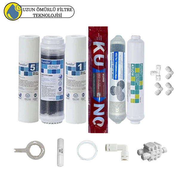 Pemax Water Solutions Purefer Açık Kasa Çift Sedimentli Sertifikalı 6'lı Orijinal Lg Kuno Mebran Şeffaf 4'lü Mineral