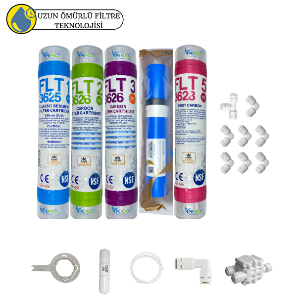 Pemax Water Solutions Kapalı Kasa Su Arıtma Cihazlarına Uygun Sertifikalı 5'li Vontron 4000 TDS Mebran 12