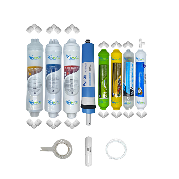 Pemax Water Solutions Kapalı Kasa Su Arıtma Cihazlarına Uygun Eco 8'li Pallas Mebran Alkali-Mineral-Detox Set