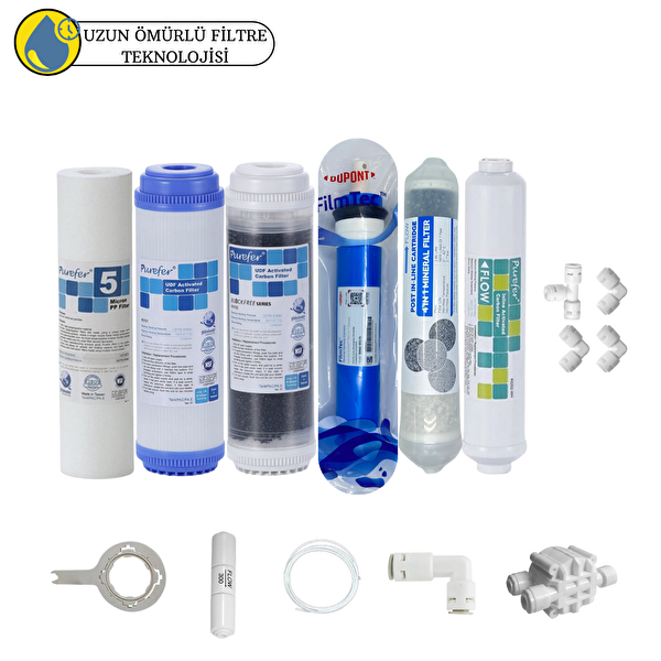 Pemax Water Solutions Purefer Açık Kasa Çift Karbonlu Sertifikalı 6'lı Filmtec Dupon Mebran Şeffaf 4'lü Mineral