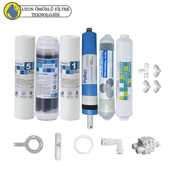 Pemax Water Solutions Purefer Açık Kasa Çift Sedimentli Sertifikalı 6'lı Pallas Mebran Şeffaf 4'lü Mineral