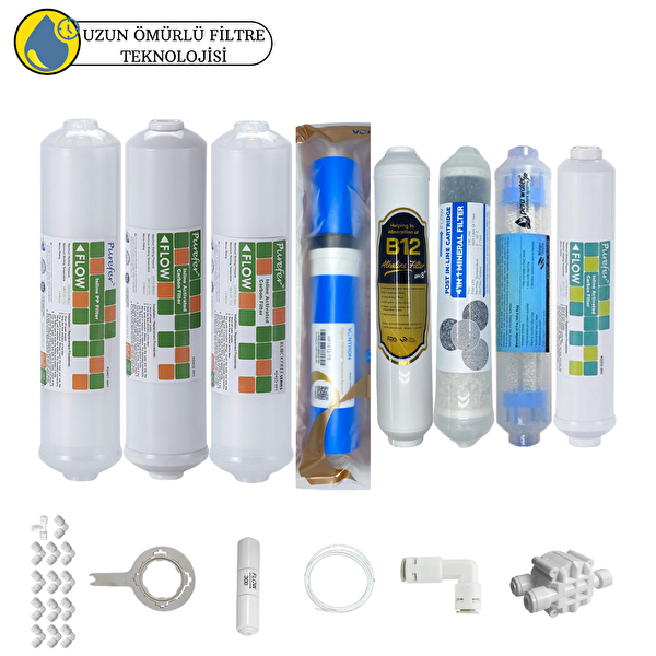 Pemax Water Solutions Purefer Kapalı Kasa Su Arıtma Sertifikalı 8'li B12-Detox Vontron Helixfil Mebran 4'lü Mineral Set