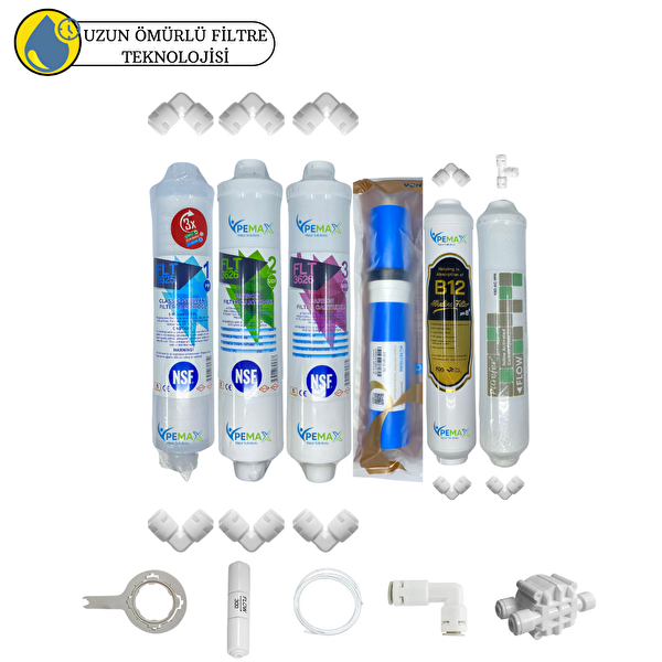 Pemax Water Solutions Kapalı Kasa Su Arıtmaya Uygun Sertifikalı 6'lı Vontron 4000 TDS Mebran Purefer-B12 Alkali Set