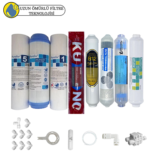 Pemax Water Solutions Purefer Açık Kasa Çift Sedimentli Sertifikalı 8'li Orijinal Lg Kuno Mebran 4'lü Mineral-B12-Detox