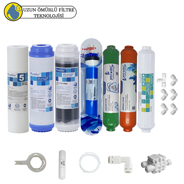 Pemax Water Solutions Purefer Açık Kasa Çift Karbonlu Sertifikalı 7'li Filmtec Dupon Mebran Mineral -Alkali