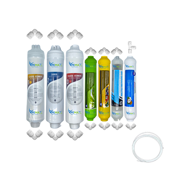 Pemax Water Solutions Kapalı Kasa Su Arıtma Cihazlarına Uygun Eco 7'li Mebransız Alkali-Mineral-Detox-Tatlandırıcı Set