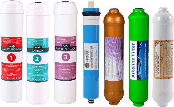 Sulook E-Water Kapalı Kasa Su Arıtma Cihazı Filtresi - Inline 7 Aşamalı Su Arıtma Filtre Seti -Gold- Alkali