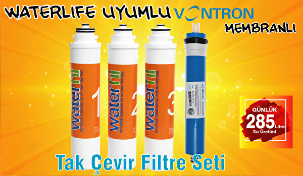 Sulook Waterlife Uyumlu Tak Çevir Su Arıtma Filtre Seti 5 Aşamalı Tam Takım (Vontron 75 Gpd Membran Dahil)