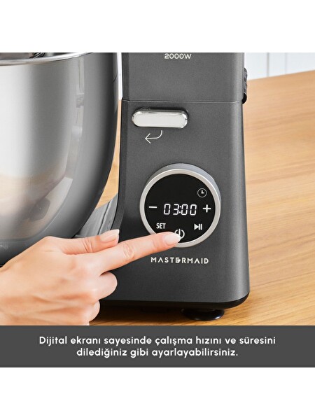 Karaca Mastermaid Chef Ultra D2000W Dijital Ekranlı Hamur Yoğurma Makinesi Shadow Gray 7 L