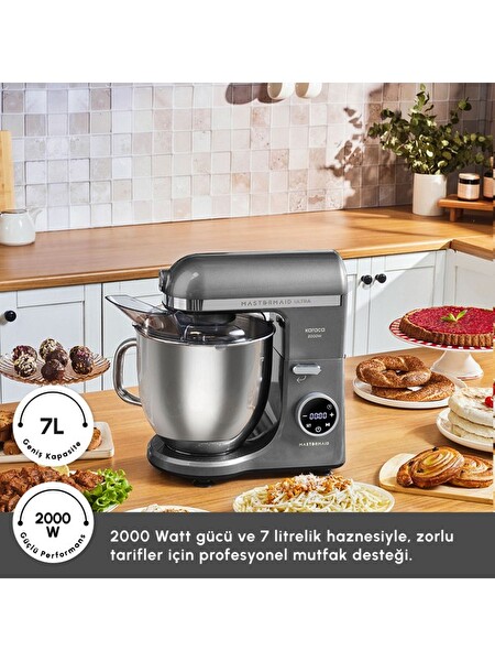 Karaca Mastermaid Chef Ultra D2000W Dijital Ekranlı Hamur Yoğurma Makinesi Shadow Gray 7 L