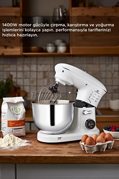 Torima TMK-1400DT Hamur Yoğurma Makinesi Mutfak Şefi 1400W Beyaz Stand Mikser