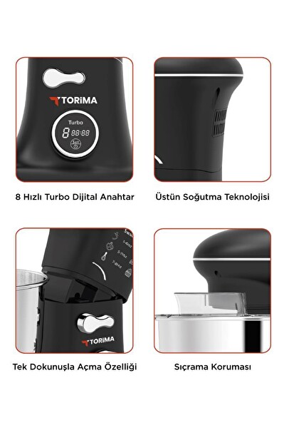 Torima TMK-1400DT Hamur Yoğurma Makinesi Mutfak Şefi 1400W Beyaz Stand Mikser
