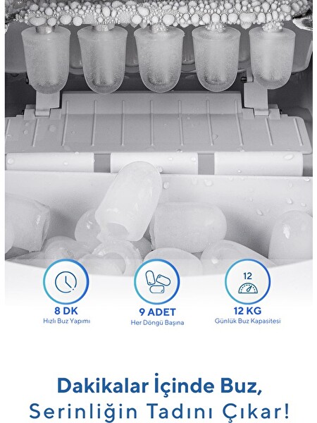 Kumtel Taşınabilir Otomatik Buz Makinesi Hım-02 12 KG Günlük Kapasite ile Hızlı Buz Yapımı